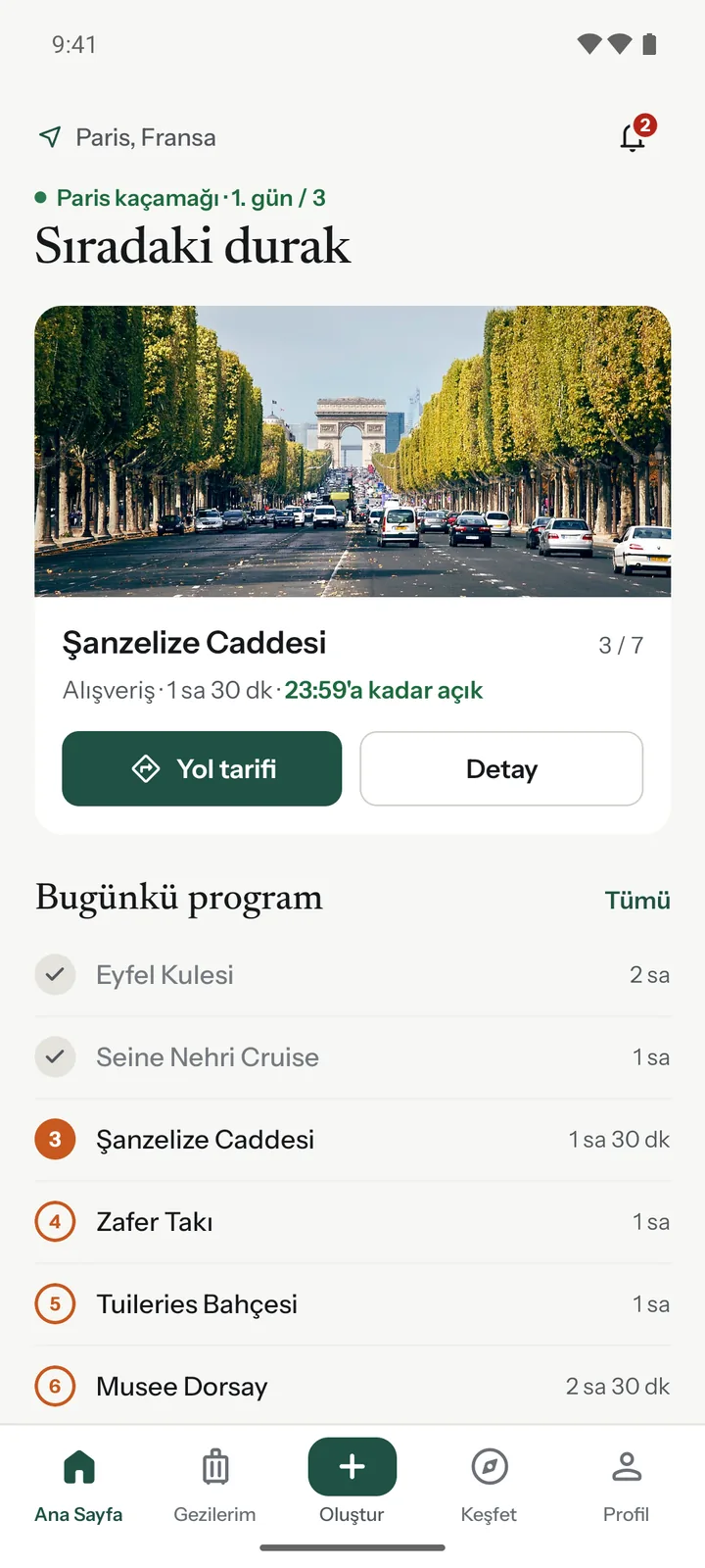 Trip day home screen
